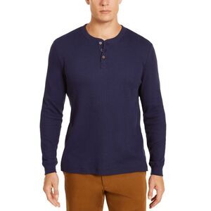 Club Room Men's Thermal Henley Shirt - Navy Blue Small